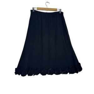 J. Jill Linen Floral Embordered Midi Skirt Womens Small Career Modest Chic Black